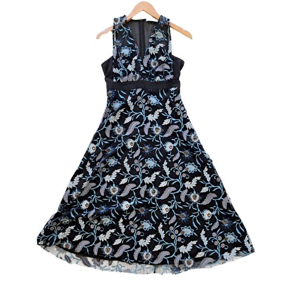 Sandro Floral Embroidered Midi Dress Black Cocktail Party Plunge V-neck Beaded - Picture 14 of 16